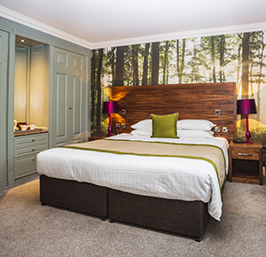 Image shows a luxurious bedroom at The Moat House Acton Trussell